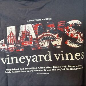 Vineyard Vines Navy Tee with Red & White JAWS Graphic